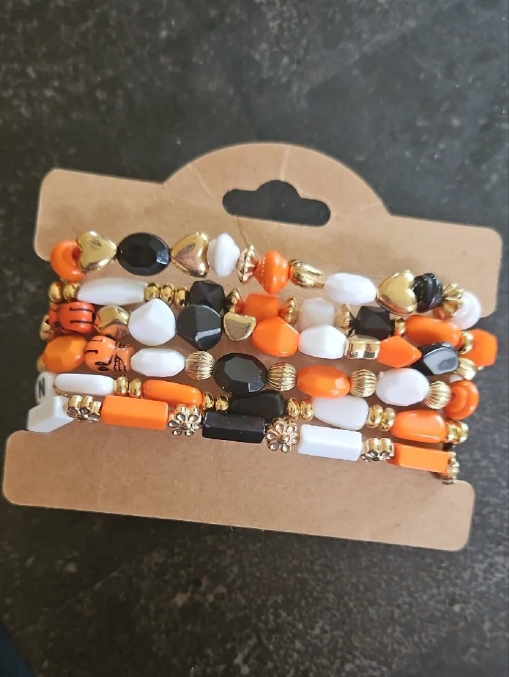 4 for $24 |  Halloween Bead Bracelet Set with Orange Pumpkin Charm